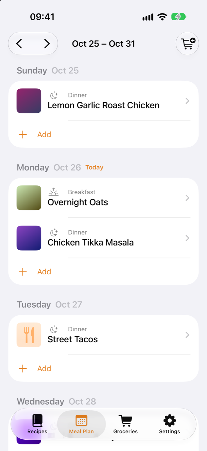 Weekly meal plan